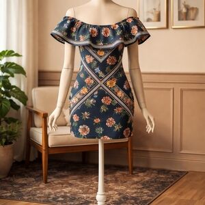 Jealous Tomato Navy Floral Off-Shoulder Ruffle Mini Dress